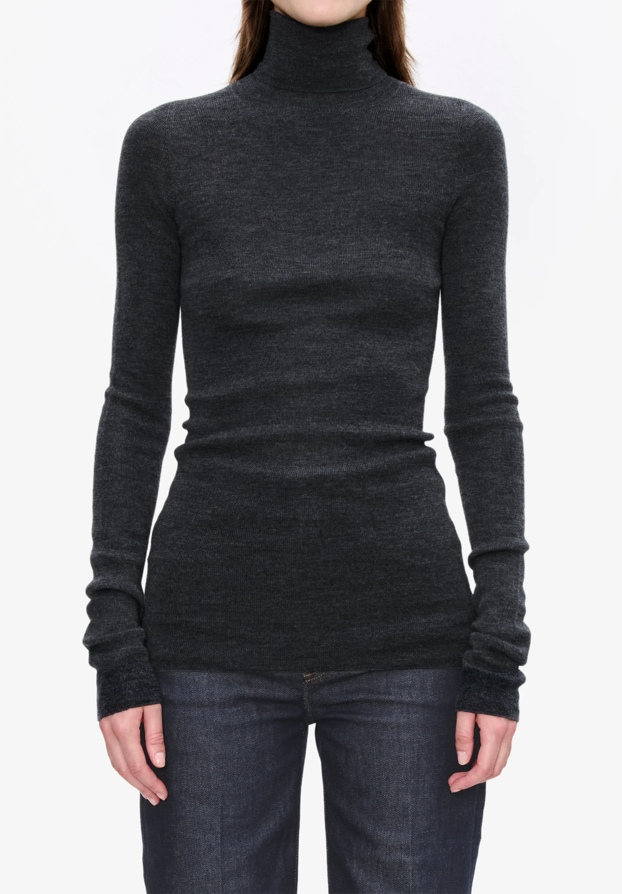 Pull col roulé à petites côtes - Anthracite chine