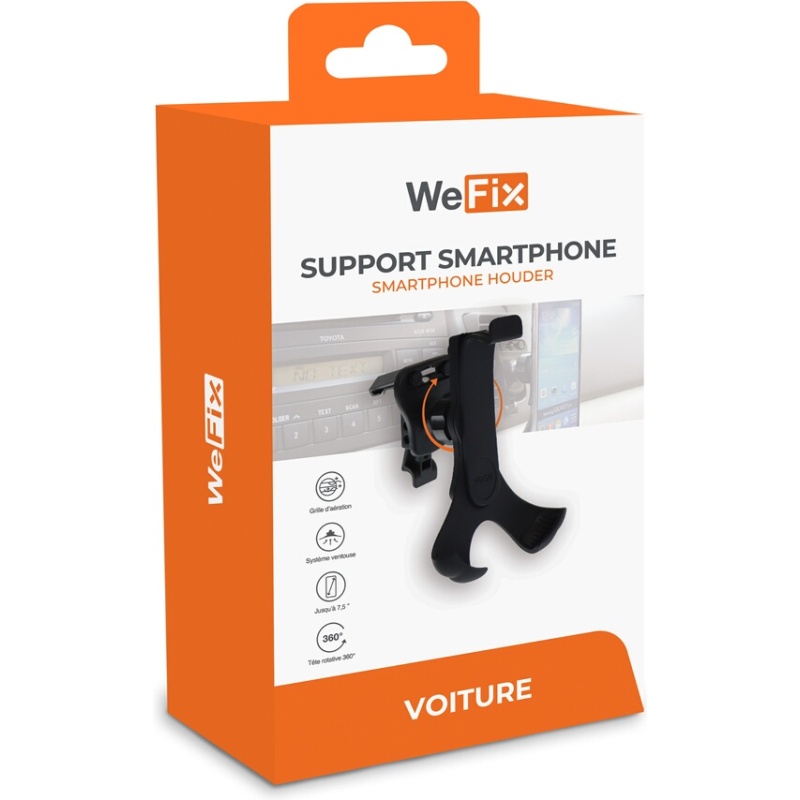 Accessoire téléphonie pour voiture Wefix SUPPORT AUTO VENTOUSE + GRILLE AERATION JUSQU'A 7,5