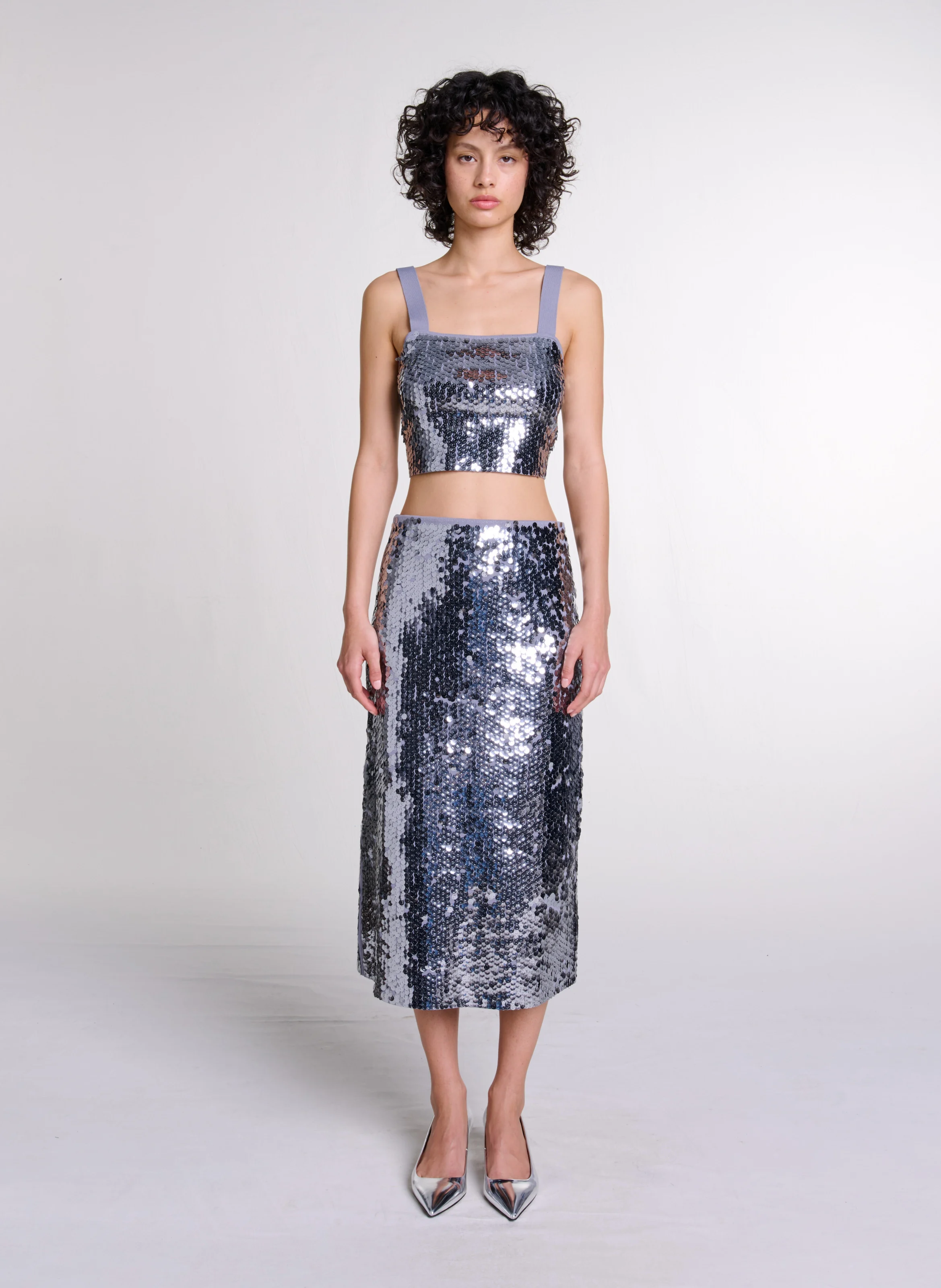 Top court à sequins | Gris