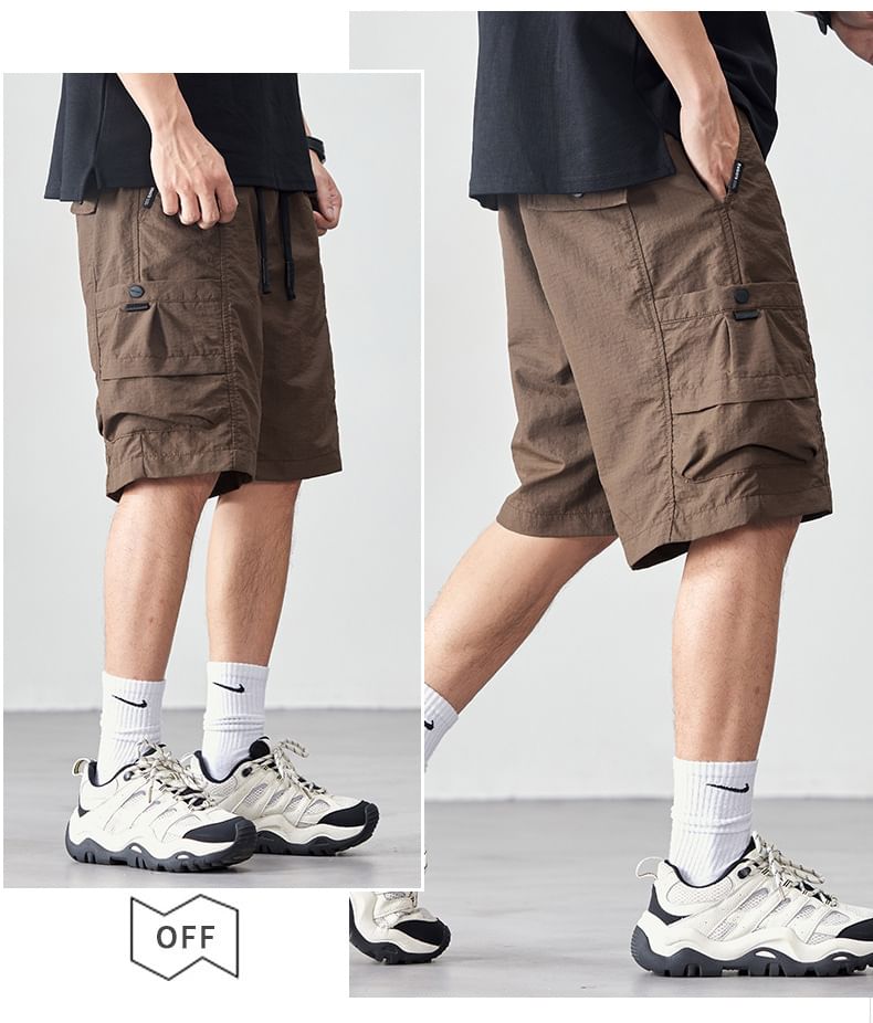 Nataro - Mid Rise Plain Cargo Shorts