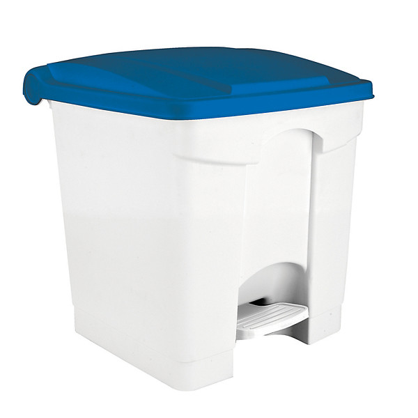 Conteneur HACCP blanc à pédale 30 litres, couvercle bleu