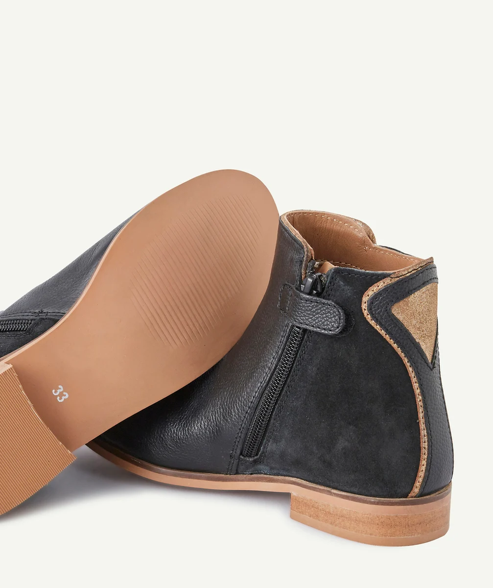 BOTTINES FILLE EN CUIR NOIR ET PAILLETÉ À L'ARRIÈRE