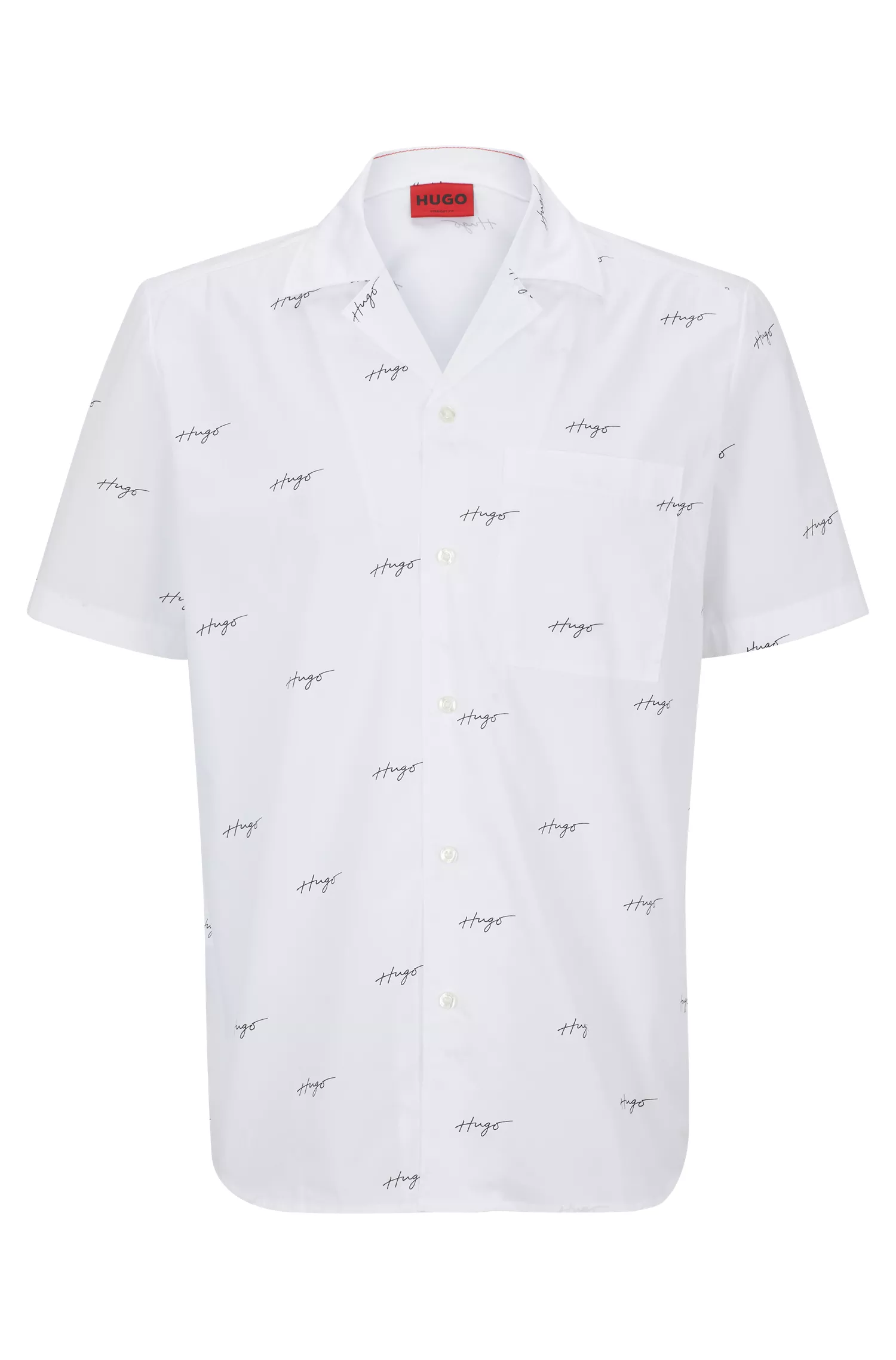Camisa HUGO vermelha de modelagem relaxada em popeline de algodão estampado.