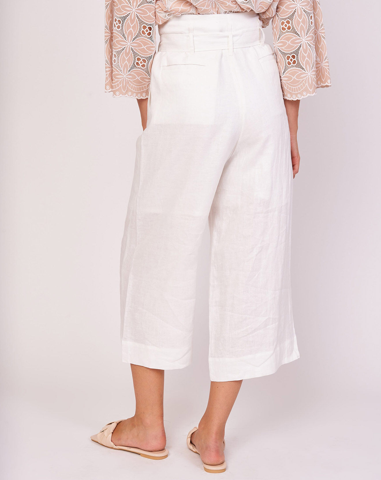 Derhy Pantalon 100% Lin Jalouse blanc