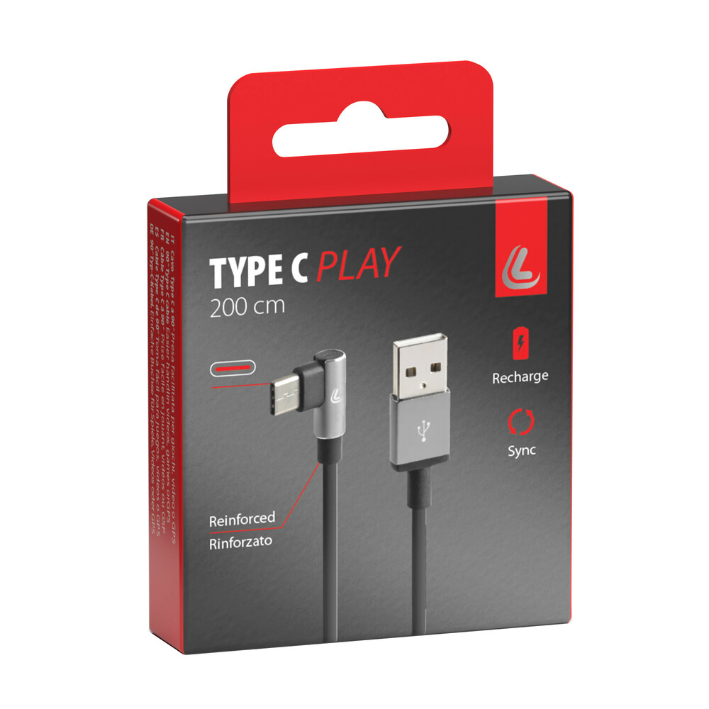 Lampa 2 meter USB > USB-C kabel - 90 graden