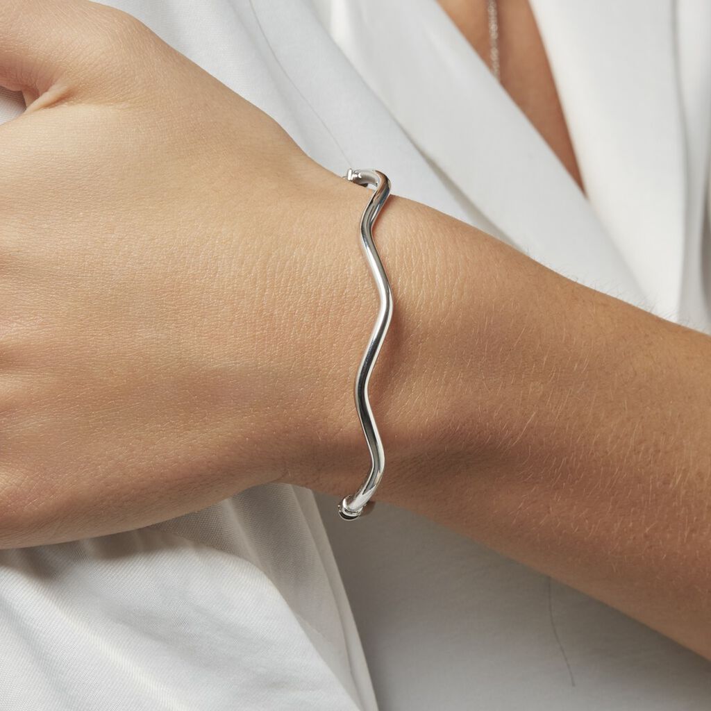Bracelet Jonc Jennie Ondule Or Blanc