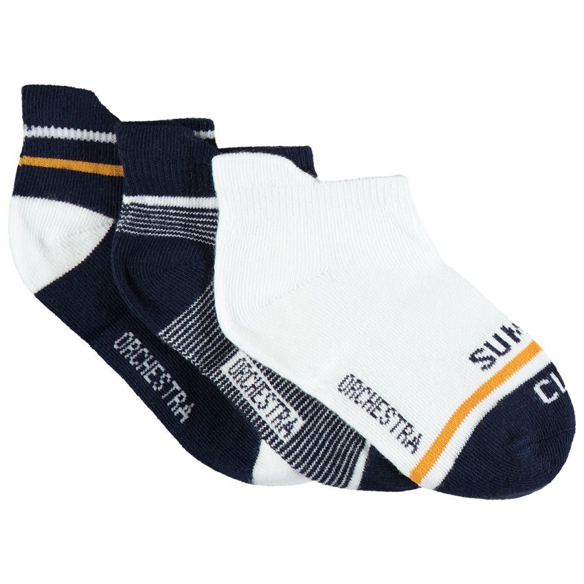 Lot de 3 paires de chaussettes courtes à rayures jacquard - Bleu marine