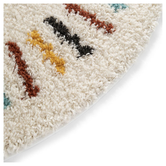 Tapis rond chambre d'enfant berbère - adel - beige et traits multicolore - ø 120 cm