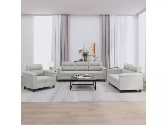 Ensemble de canapés 3 pièces coussins gris clair tissu microfibre
