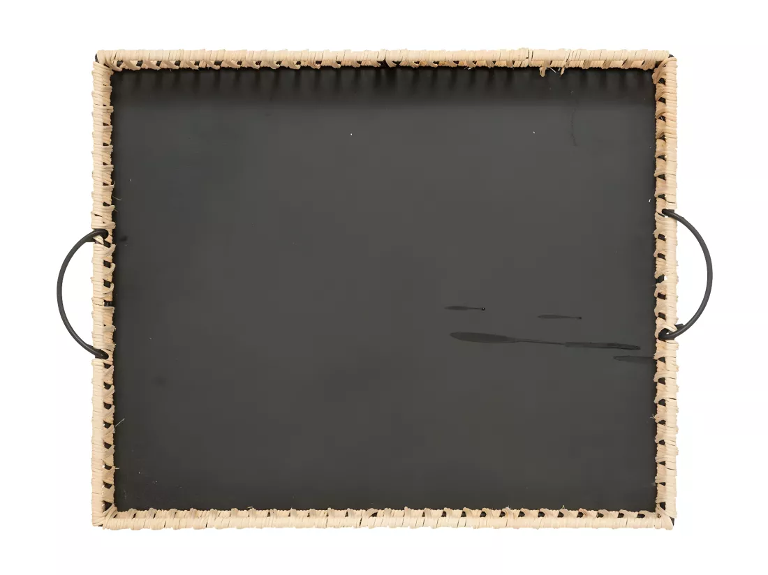 Set de 2 Plateaux en rotin et métal noir