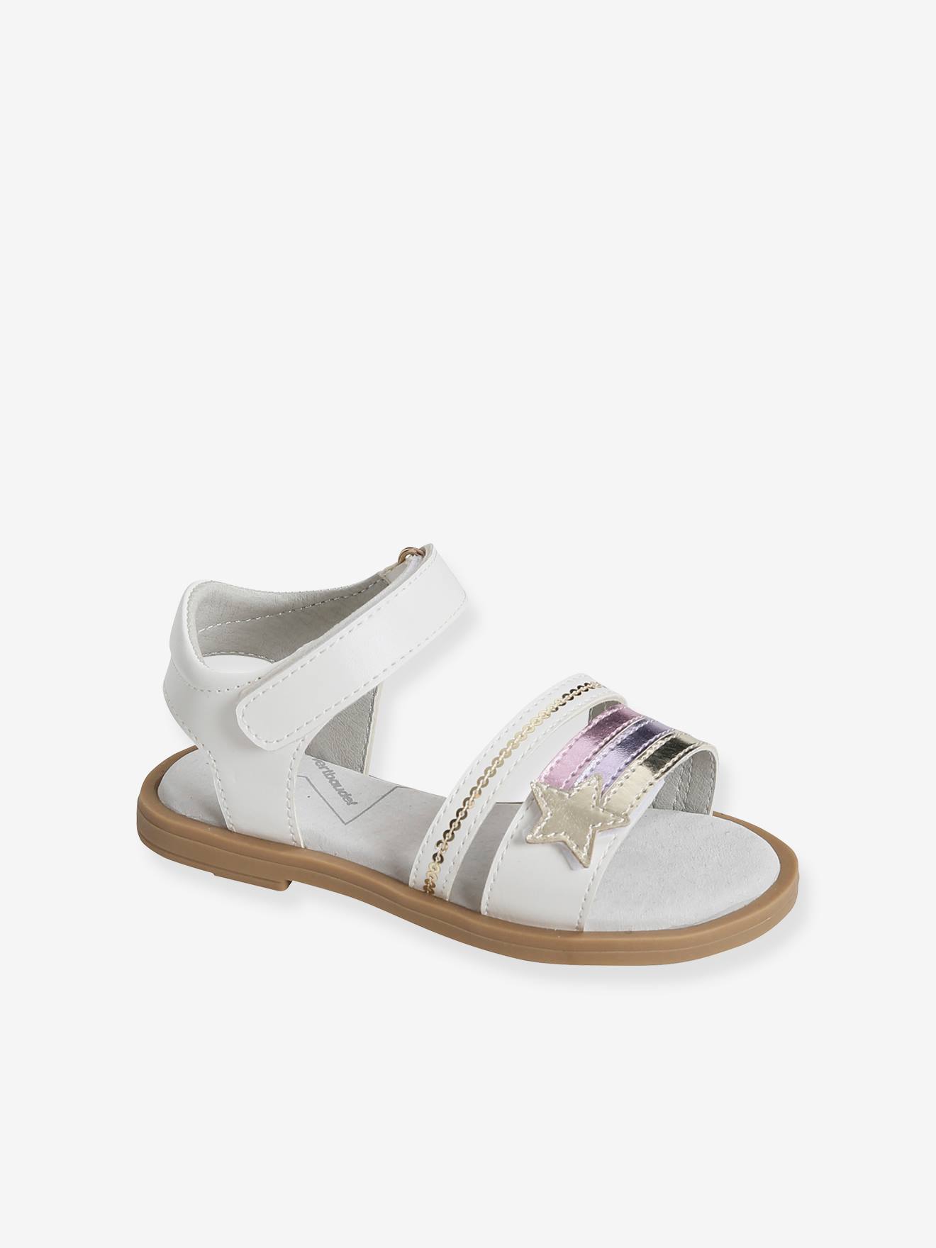 Sandálias infantis com fecho de velcro, ideais para dar independência, branco claro, bicolor/multicoloridas.