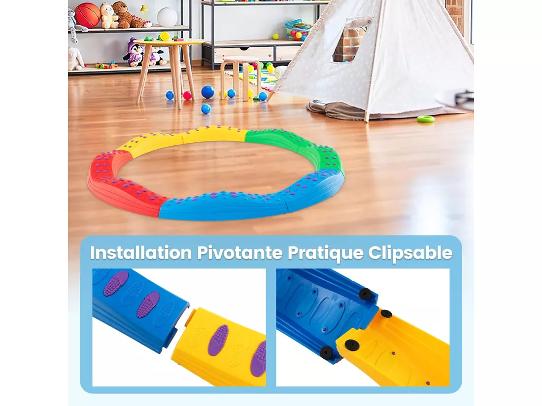20 Pièces Poutre d'Équilibre Empilable Enfants avec Patin Antidérapant, Tremplins d'Équilibre avec Connexion Ferme Amovible, Charge 80kg pour 4 Enfants de 3 Ans+ (Multicolore)