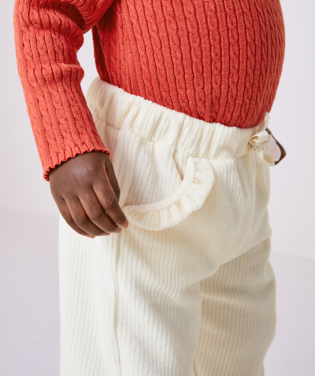 PANTALON DROIT BÉBÉ FILLE EN VELOURS CÔTELÉ ÉCRU