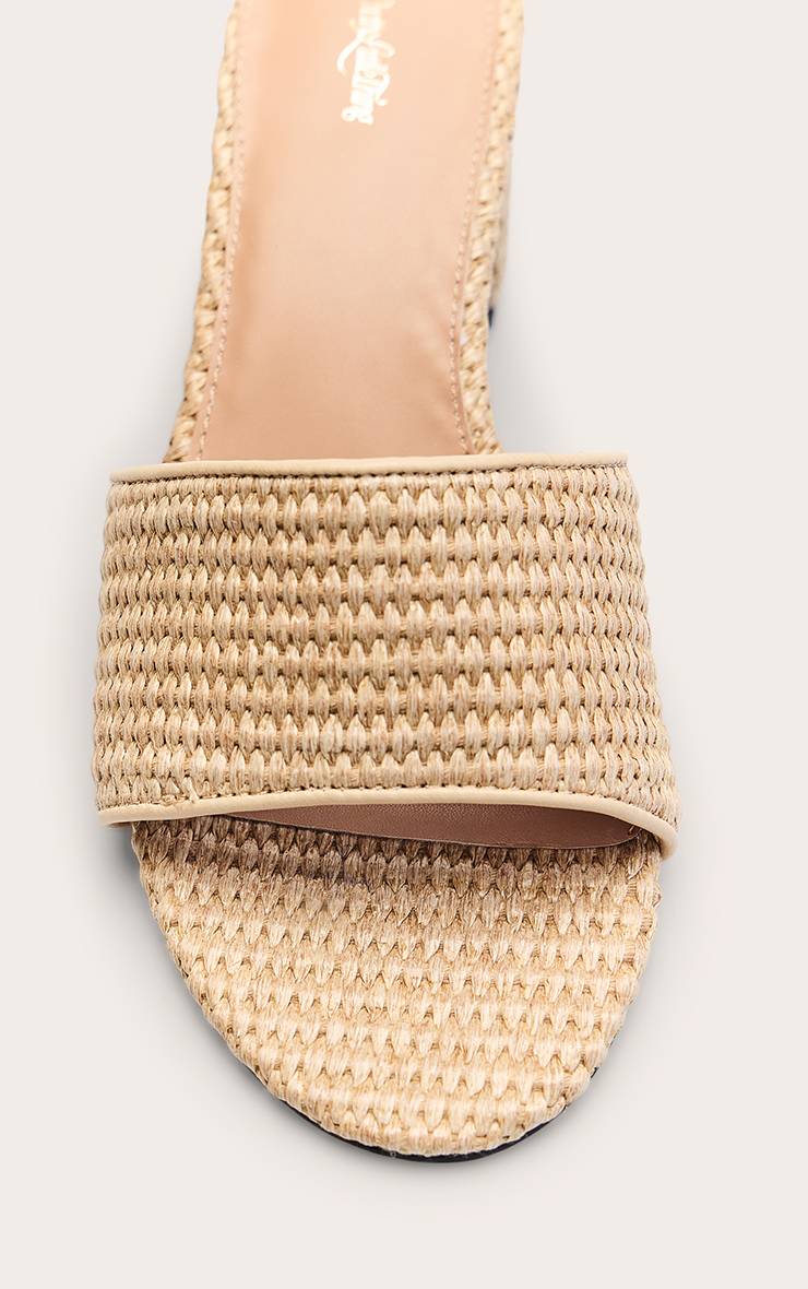 Naturel Mules À Talon Bloc En Raphia Coupe Large