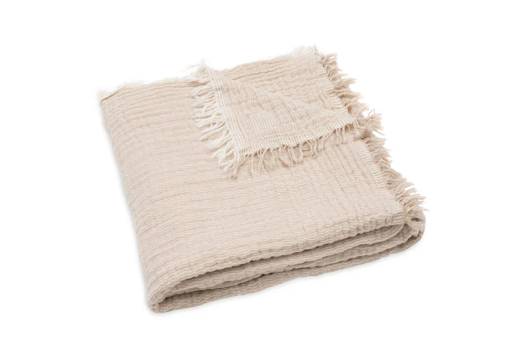 ledikantdeken Fringe Stripe - Biscuit/Ivory