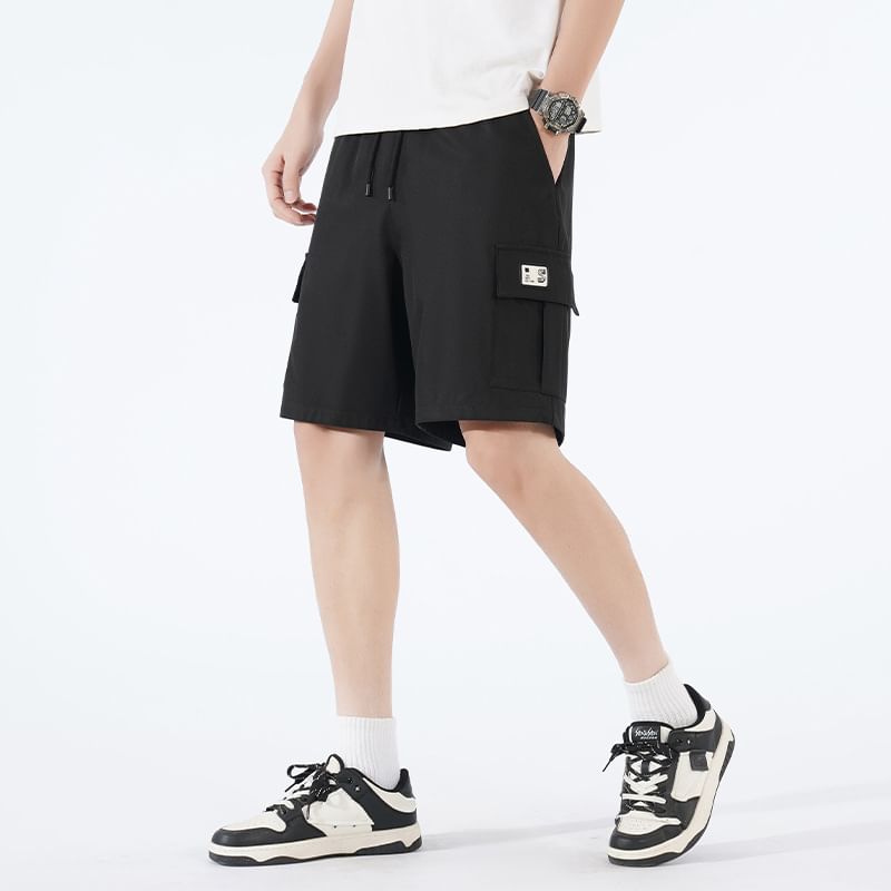 Besto - Effen cargoshorts met trekkoordtaille