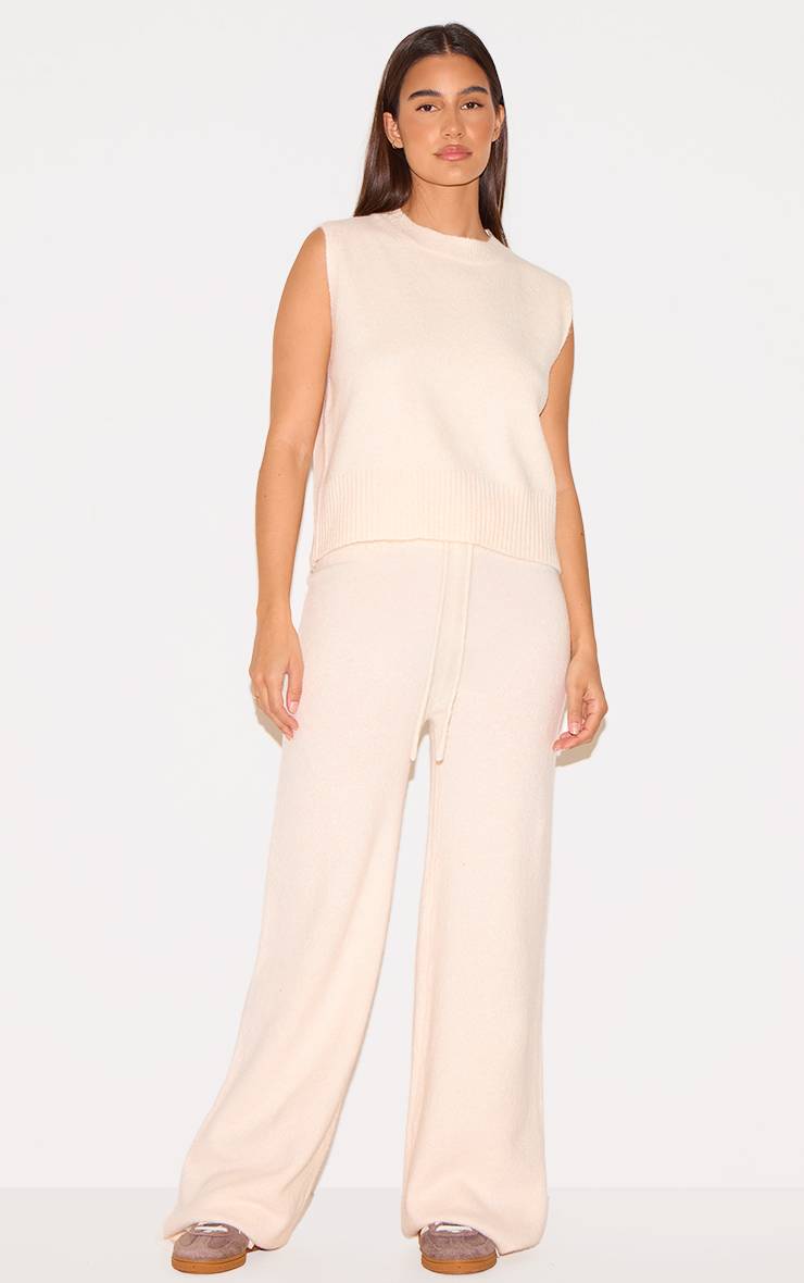 Ecru Pantalon Large En Maille Douce Chiné