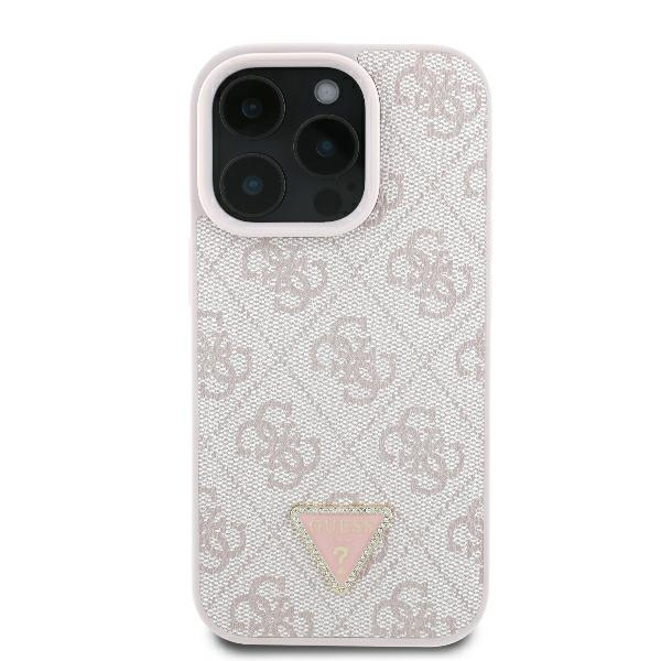 iPhone 16 Pro Leder Hardcase Hülle 4G Triangle Strass (GUHCP16LP4TDPP) - Rosa