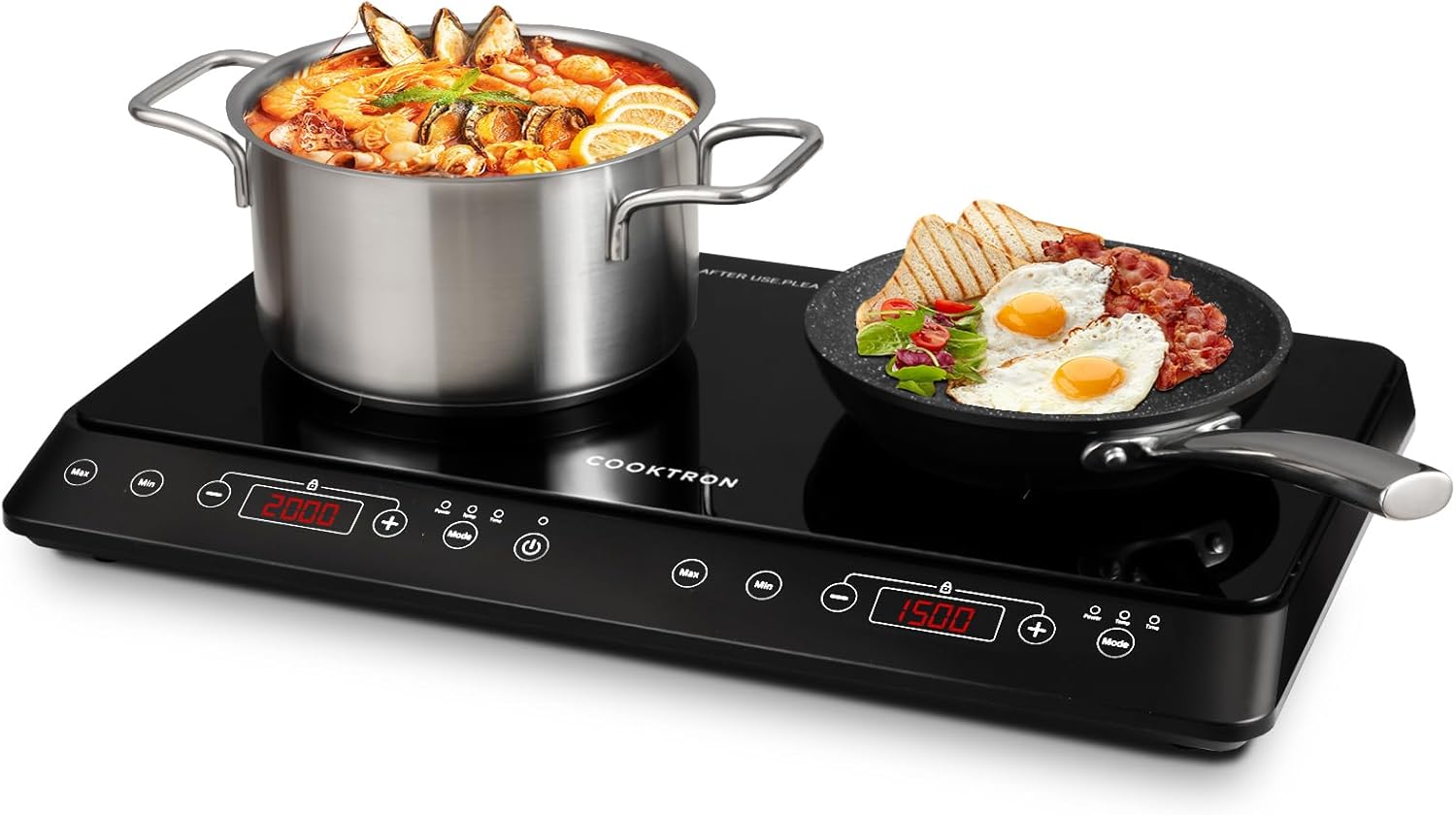 Induktionskochfeld 2 Platten Mobil, 3500W Doppel-Induktionskochplatte mit 6 Leistungsstufen, 10 Temperaturstufen, 3-Stunden-Timer, Touch-Steuerung, Ideal für Camping und Küche, Schwarz