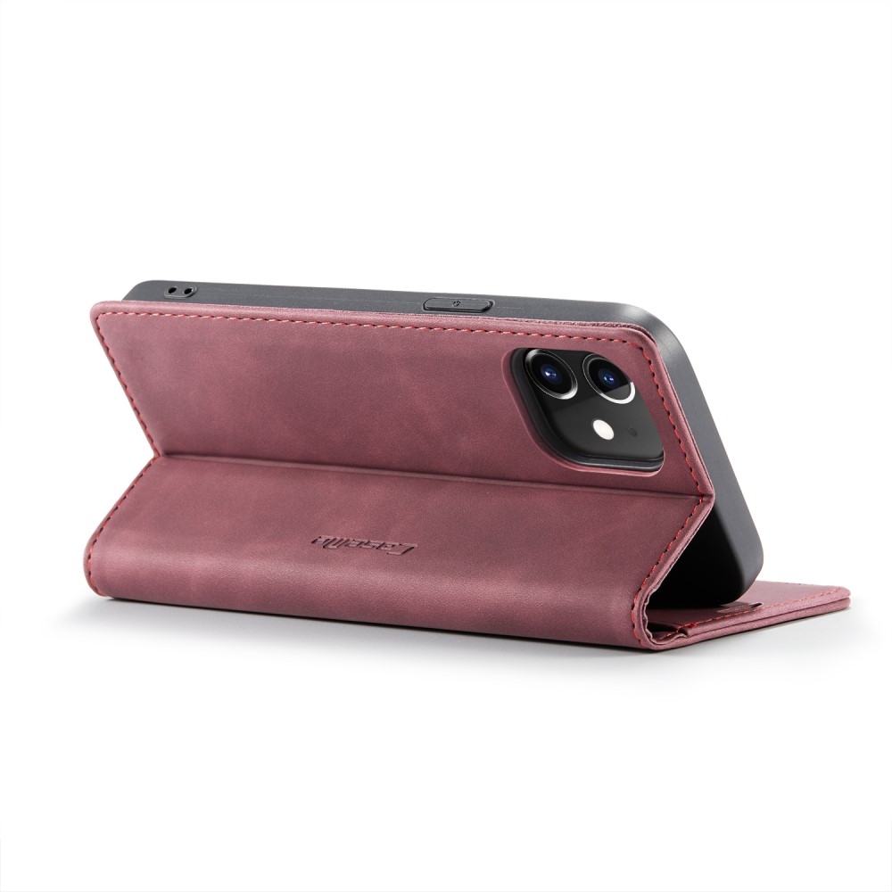 iPhone 12 / iPhone 12 Pro Leder Tasche Flip Wallet Etui mit Kartenfächern - Rot
