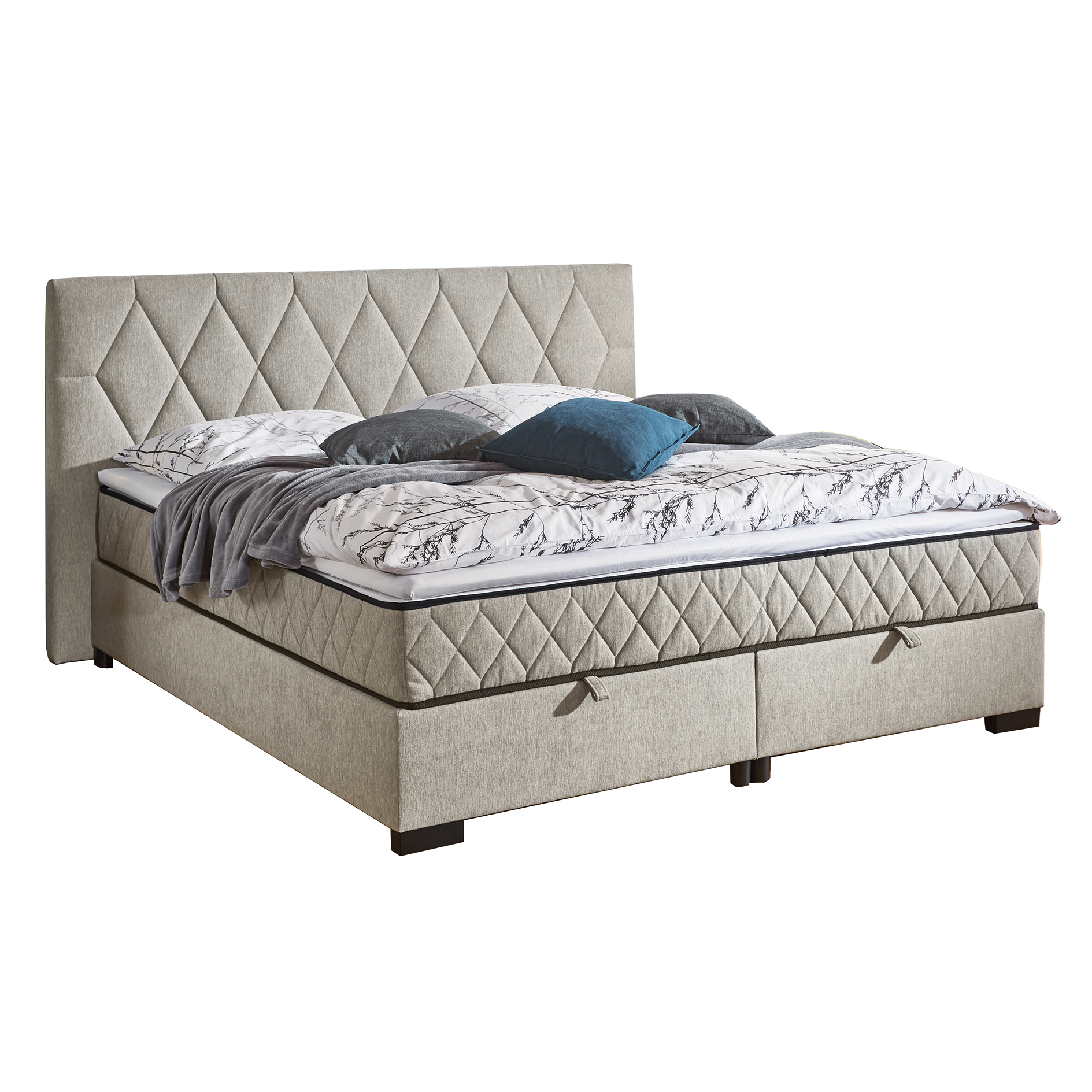 Polsterbett - beige - mit Bettkasten - H2 - 180x200 cm