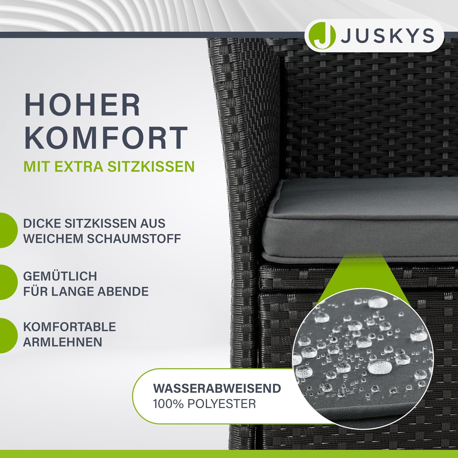 Juskys Polyrattan Gartenbank Monaco - 2-Sitzer Bank mit Tisch & Kissen - 133x63x84 cm - Rattan Sitzbank wetterfest Garten Balkon - schwarz