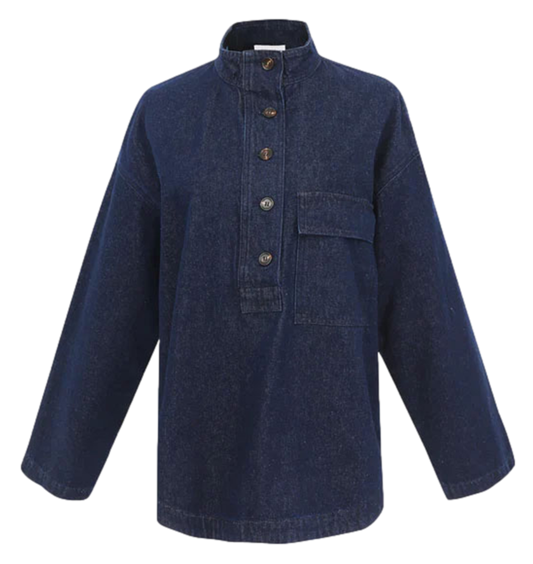 SOLAINE - Top col montant en denim de coton | Bleu