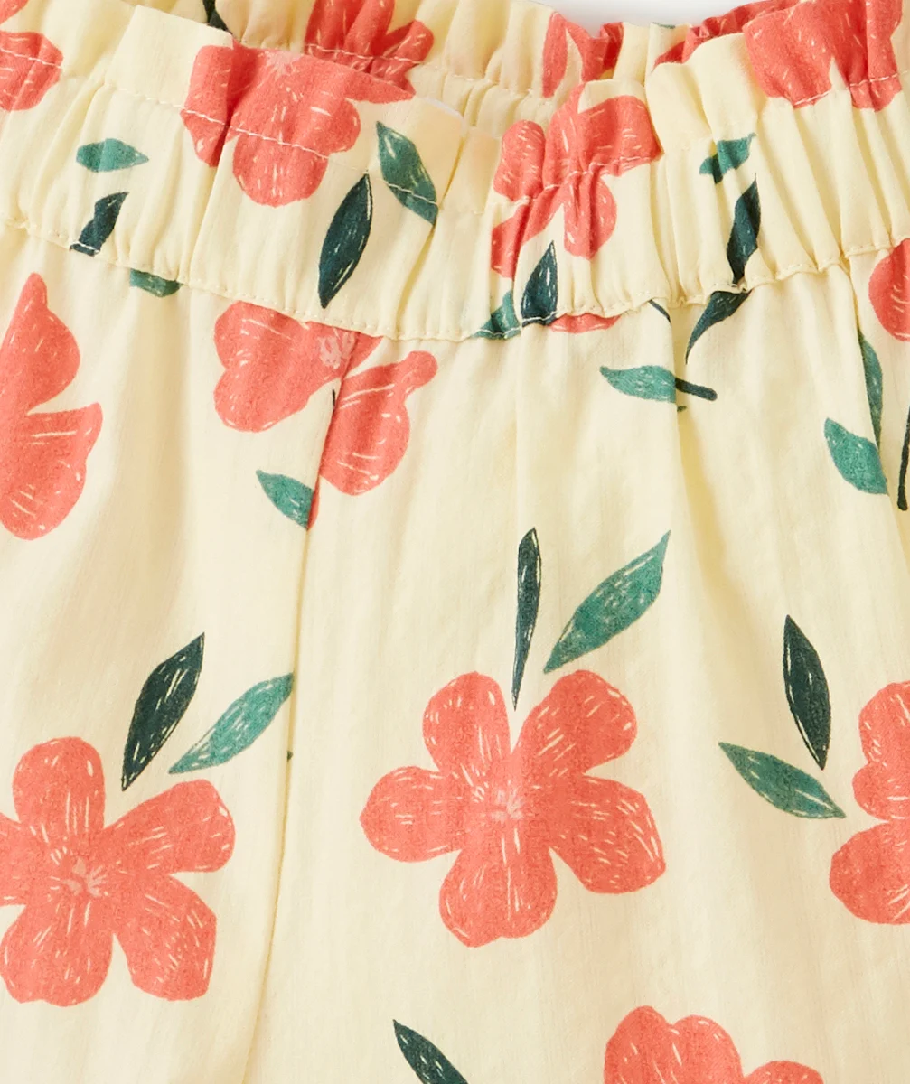 PANTALON FLUIDE BÉBÉ FILLE JAUNE EN COTON IMPRIMÉ AVEC FLEURS