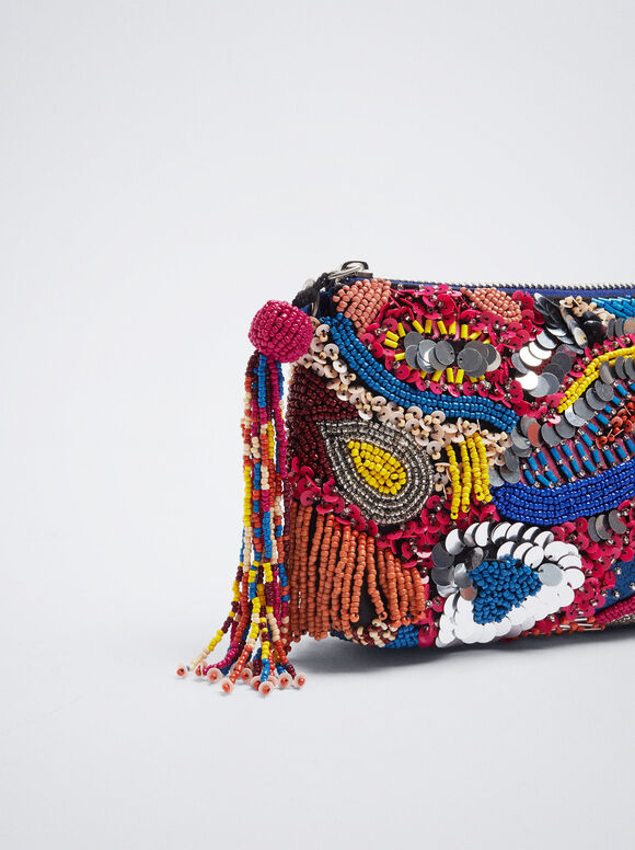 Bolsa com miçangas e lantejoulas - Multicolorida