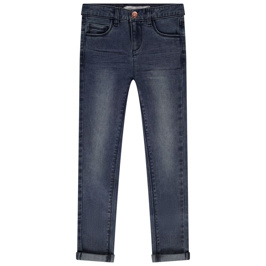 Jean skinny uni avec jacron pour fille - Bleu moyen