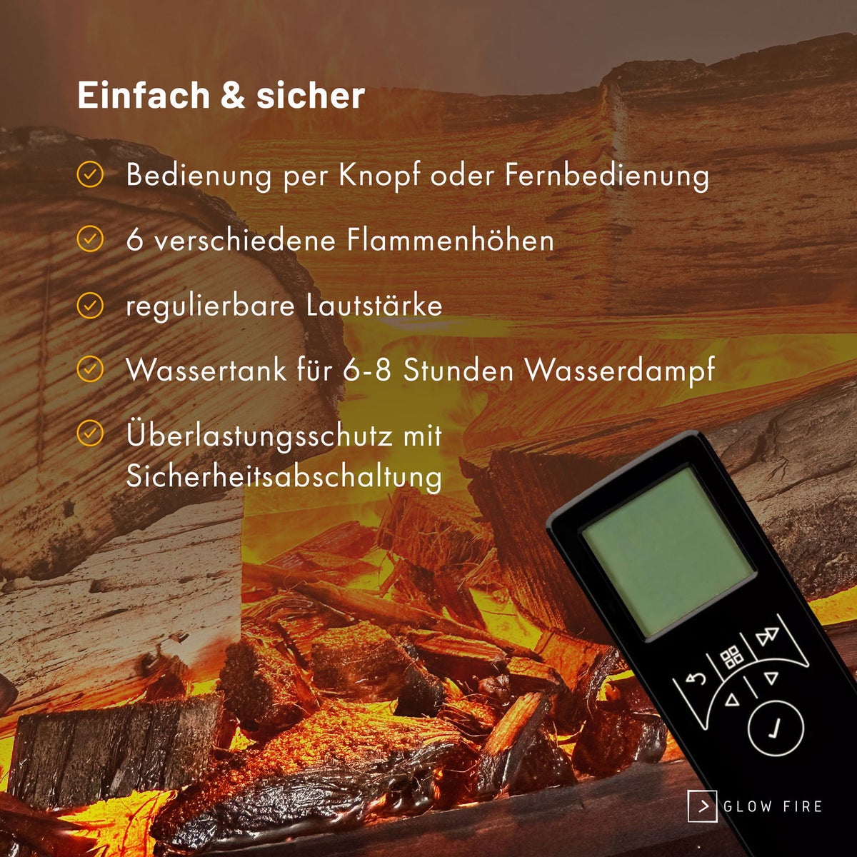 GLOW FIRE Elektrische haard 'Tucholsky Right Corner' | Waterdamphaard met OMC 600 inclusief zwart hout als roomdivider | HxBxD: 140x90x45 cm