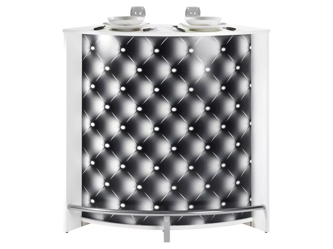 Meuble Bar Comptoir Cuisine Blanc 107 cm - Coloris: Capitons 911