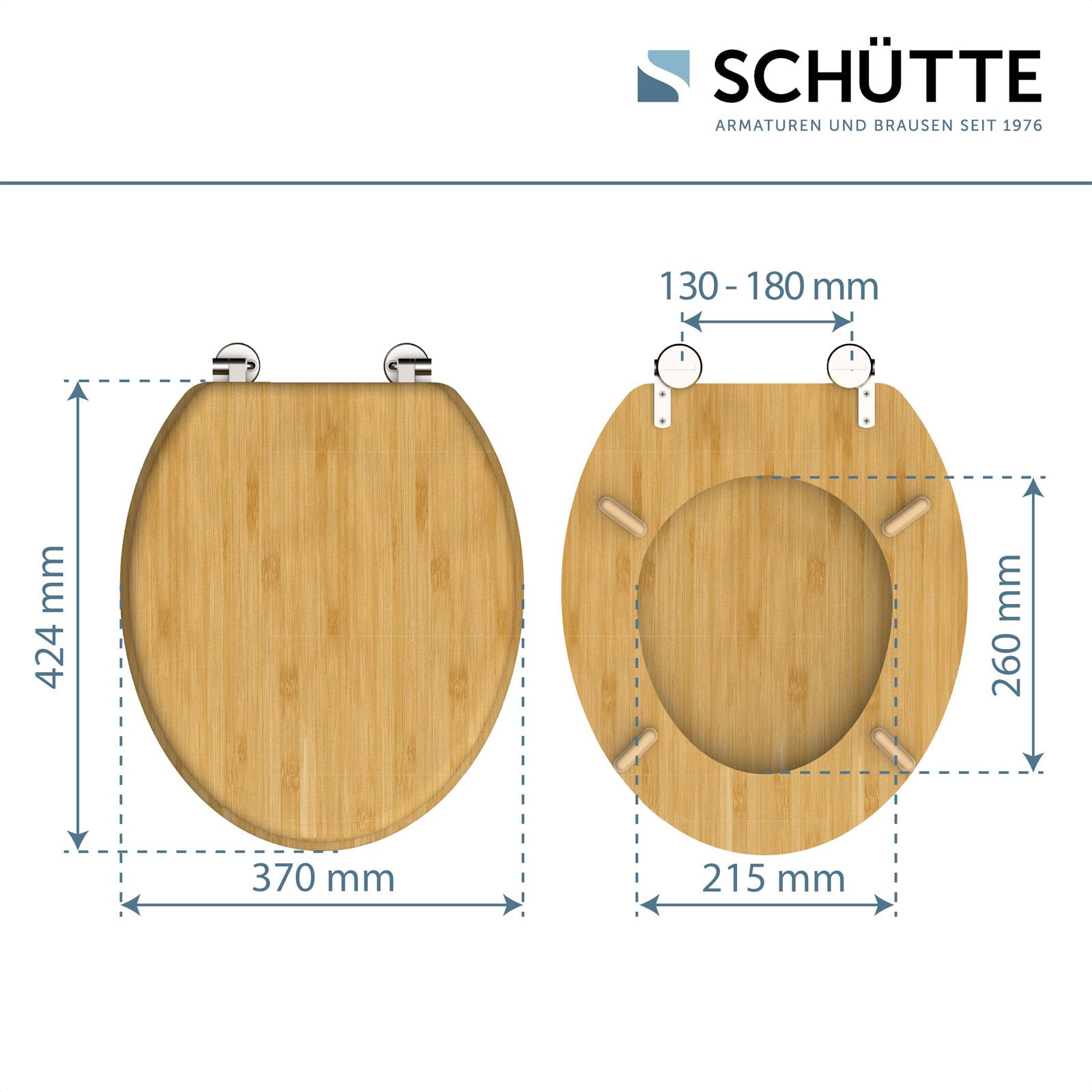 SCHÜTTE MDF WC-Sitz mit Holzkern, Bambus, 37,5 x 3 x 44,5 cm