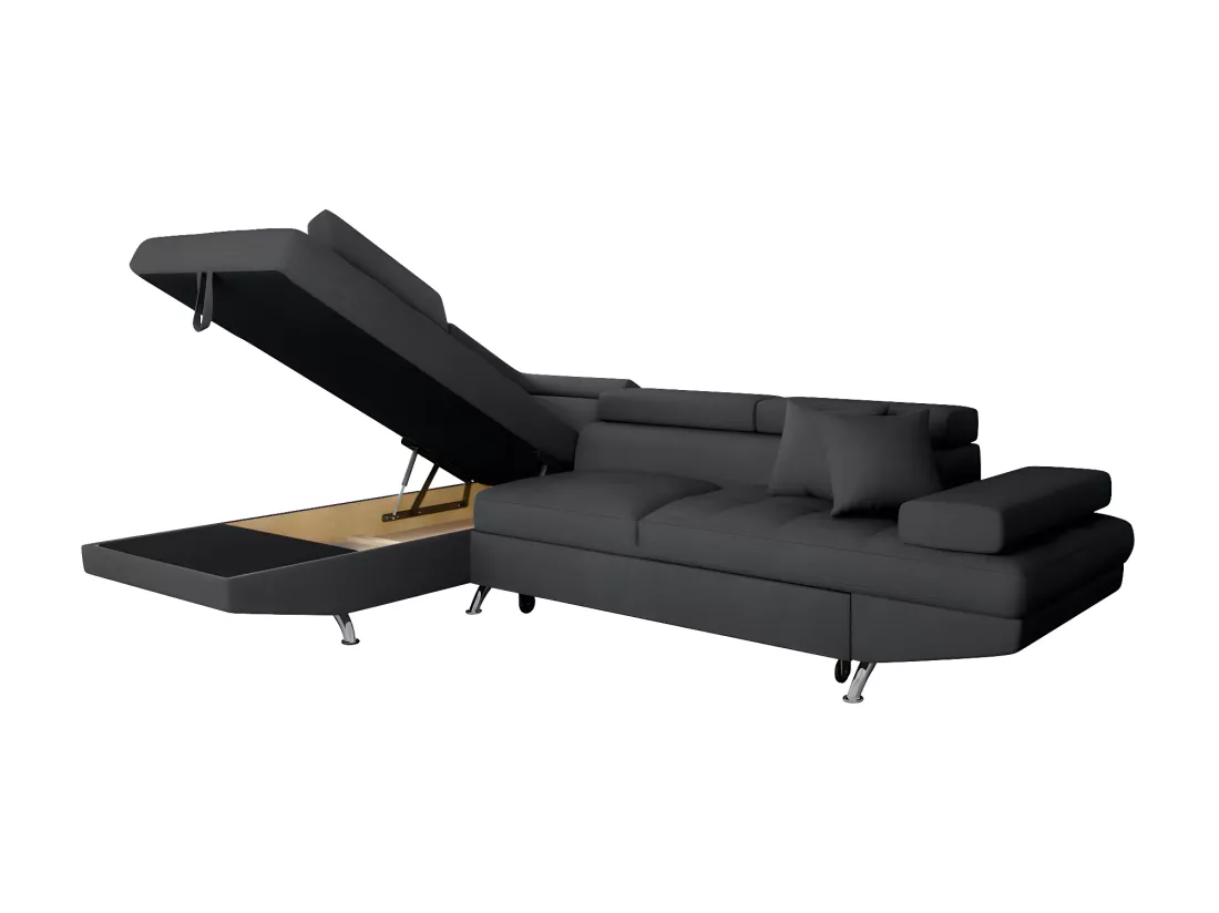 Canapé d'angle gauche 5 places Rio Convertible avec coffre en tissu - Gris anthracite - L271 x P192 x H70cm - Loungitude