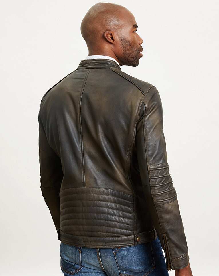 Blouson en cuir patiné bronze 