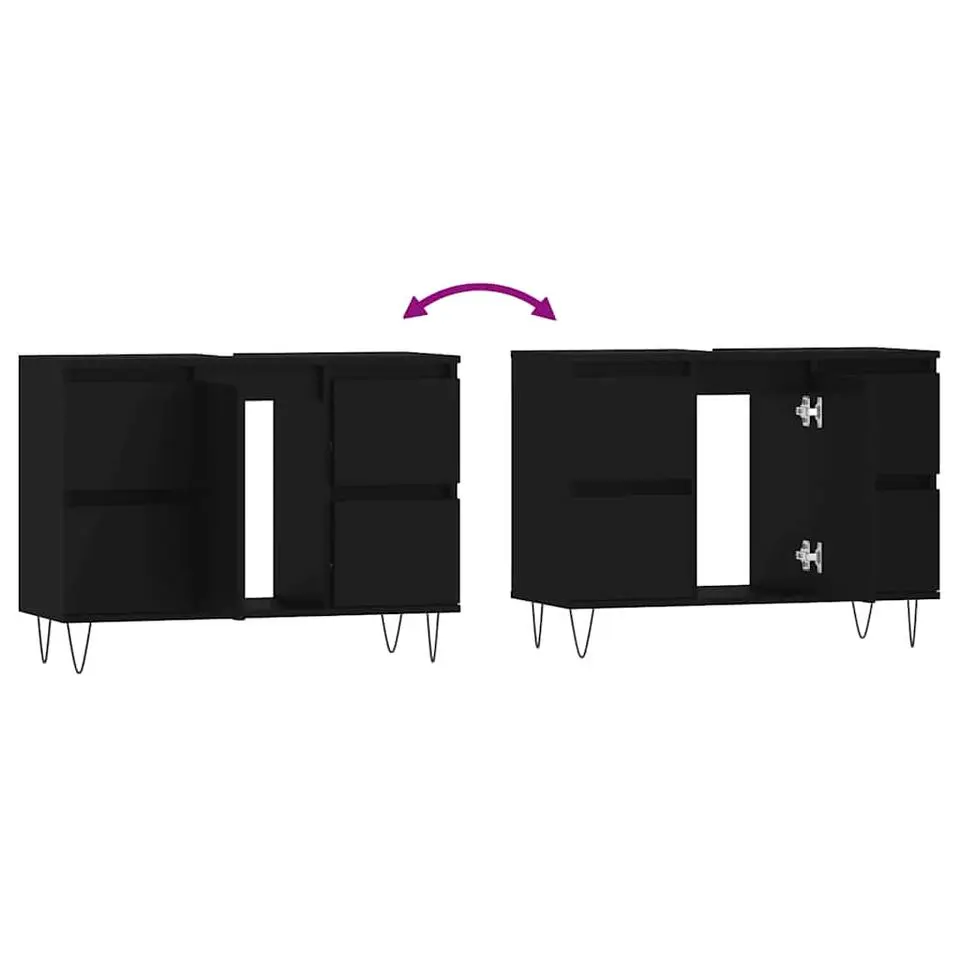 vidaXL - Zwart Wastafelonderkast - 1 deur 4 lades - Bewerkt hout - 80x33x60 cm