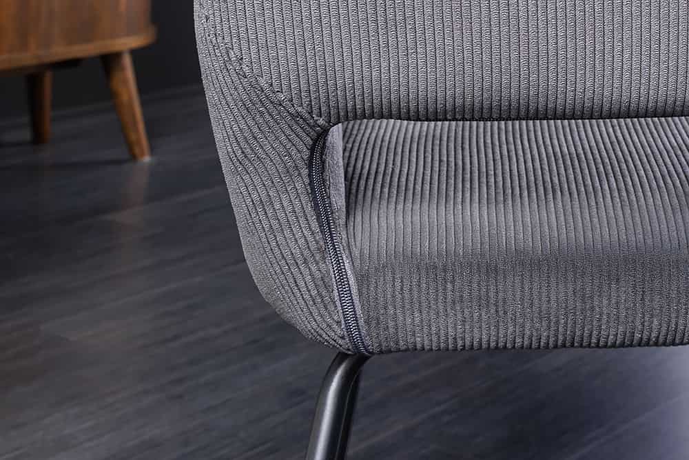 Design Stuhl MUSTANG grau Cord mit Armlehne schwarz Metall