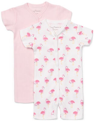 Tiny Treasure Summer Jumpsuit 2-Pack, White/Flamingo