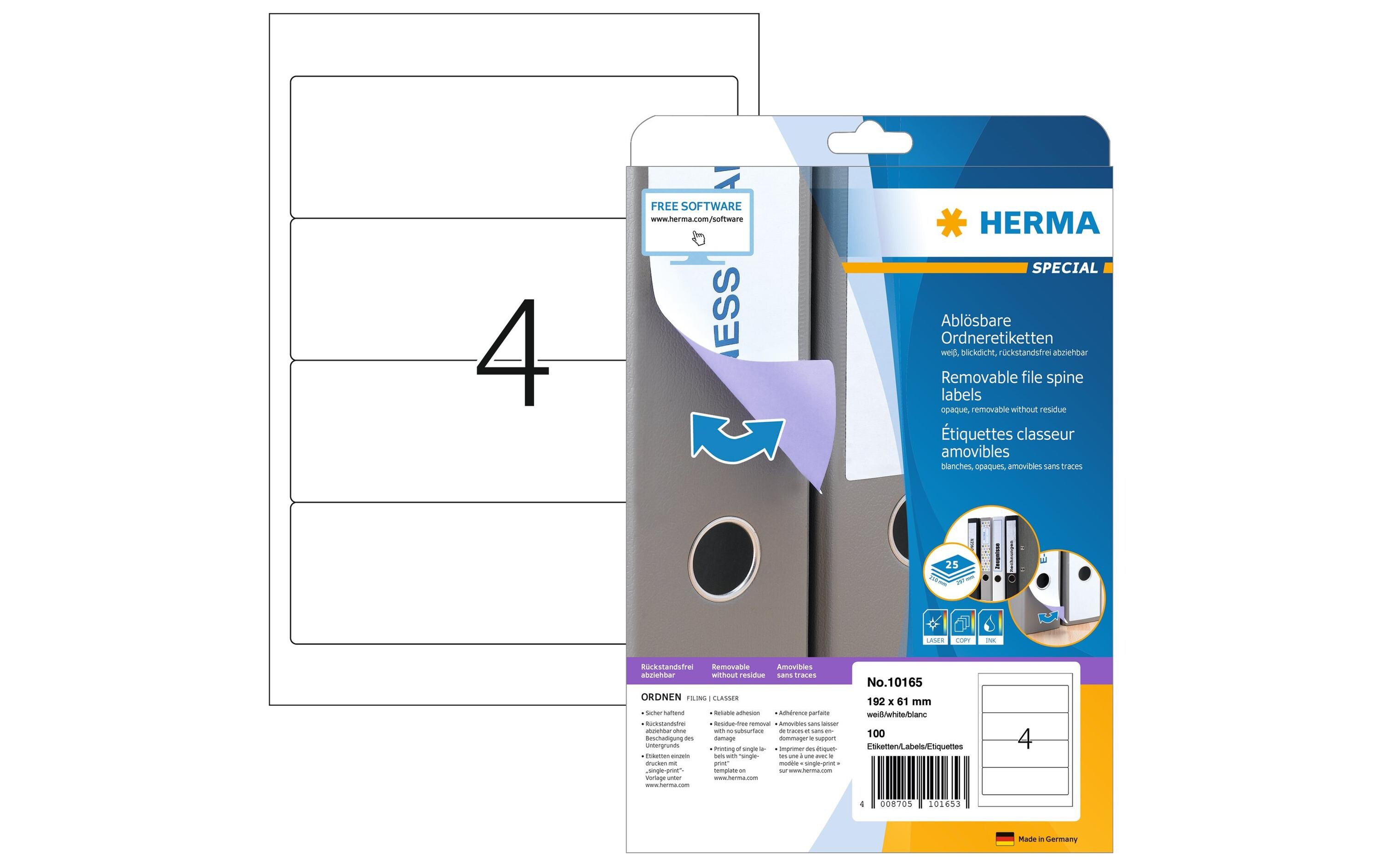 Ordneretiketten 10165 192 x 61 mm ablösbar, WeissOrdneretiketten A4, 192 x 61 mm ablösbar