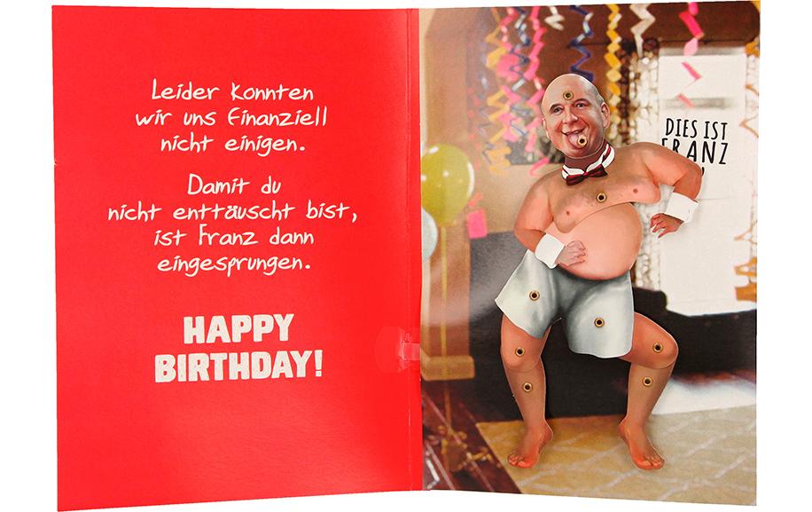 Musikkarte beweglich Geburtstag, knackiger TypLustige Geburtstagskarte mit Musik und Spruch
