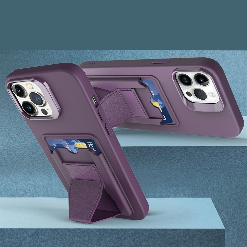 iPhone 15 Gummi Hülle mit Kartenfach   Kickstand Aufsteller - Schwarz