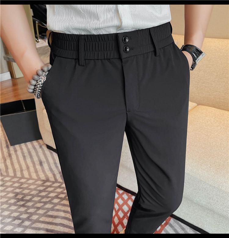 Lefitt - Effen cropped rechte broek met elastische taille