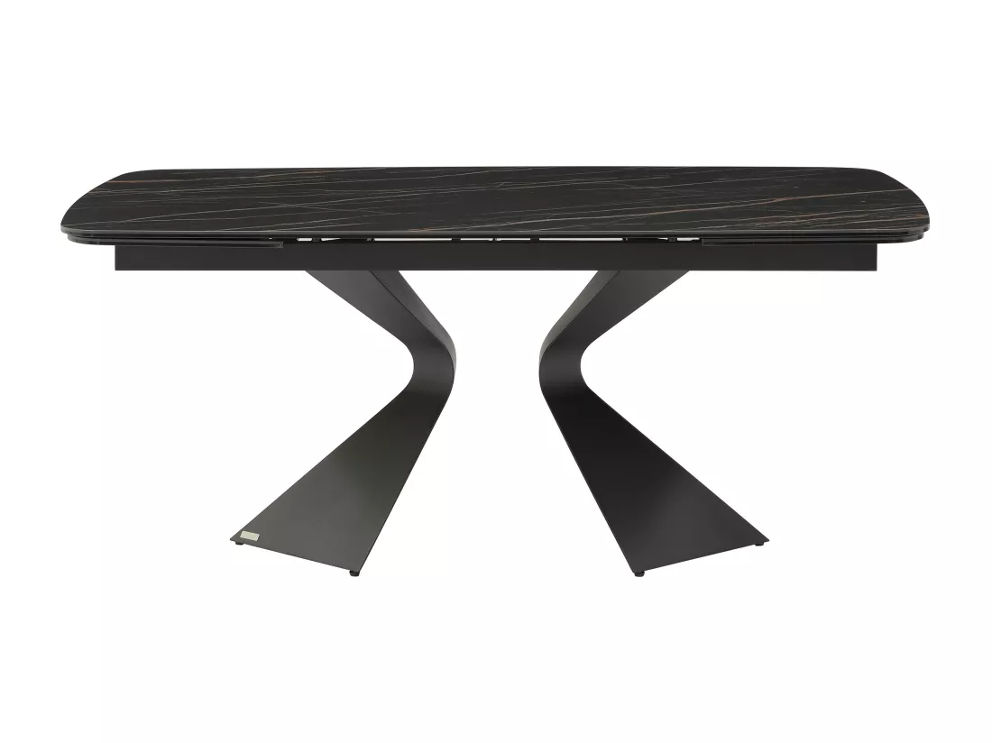Table à manger extensible 6 à 10 personnes en verre trempé, céramique et métal - Effet marbre noir - KAJARI de Maison Céphy