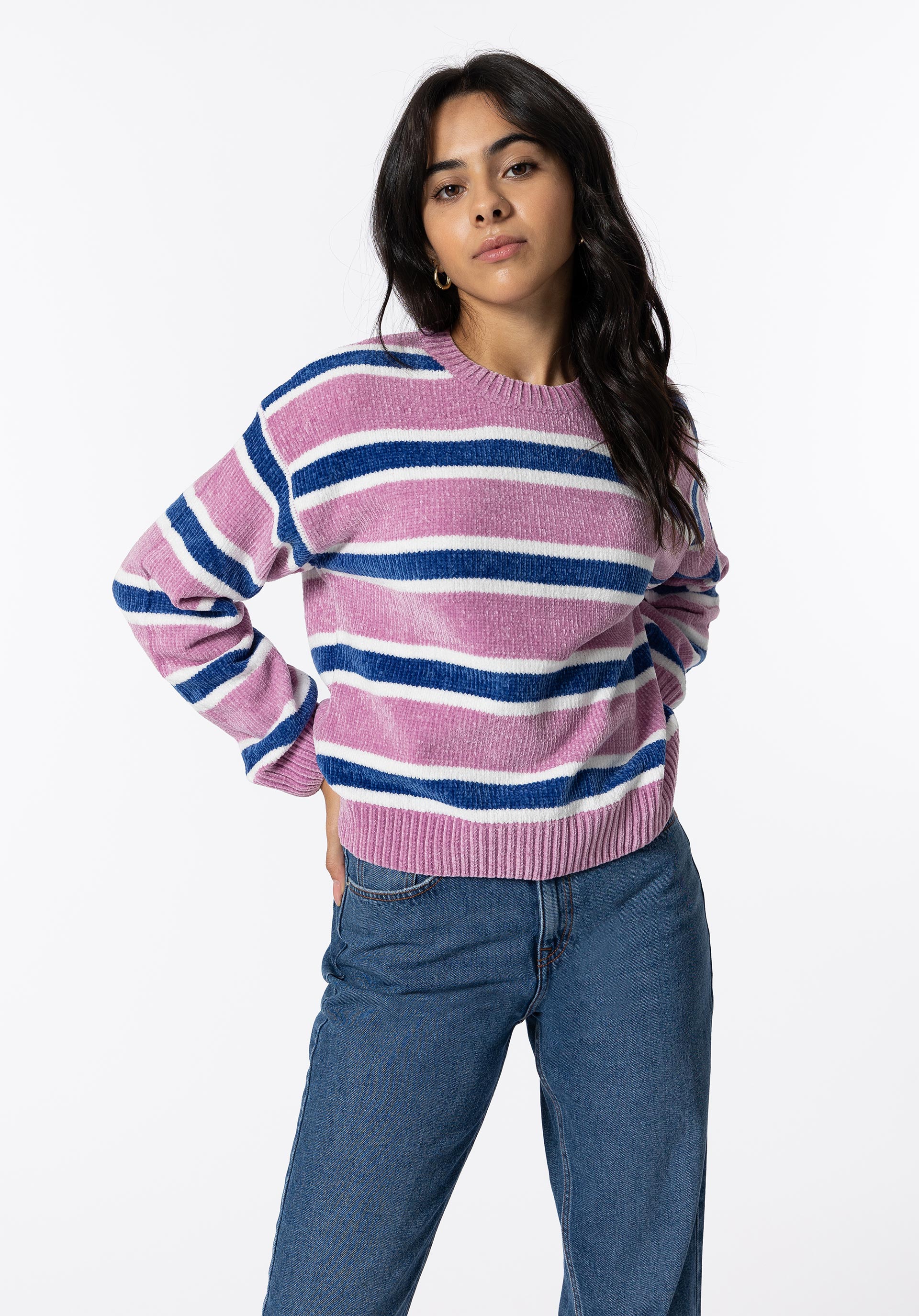 Camisola de Malha Chenille às Riscas