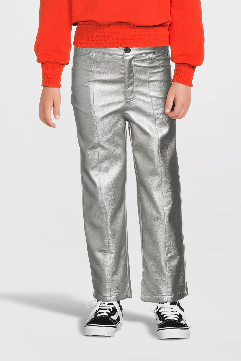 Quapi imitatieleren regular fit broek DOT zilver metallic