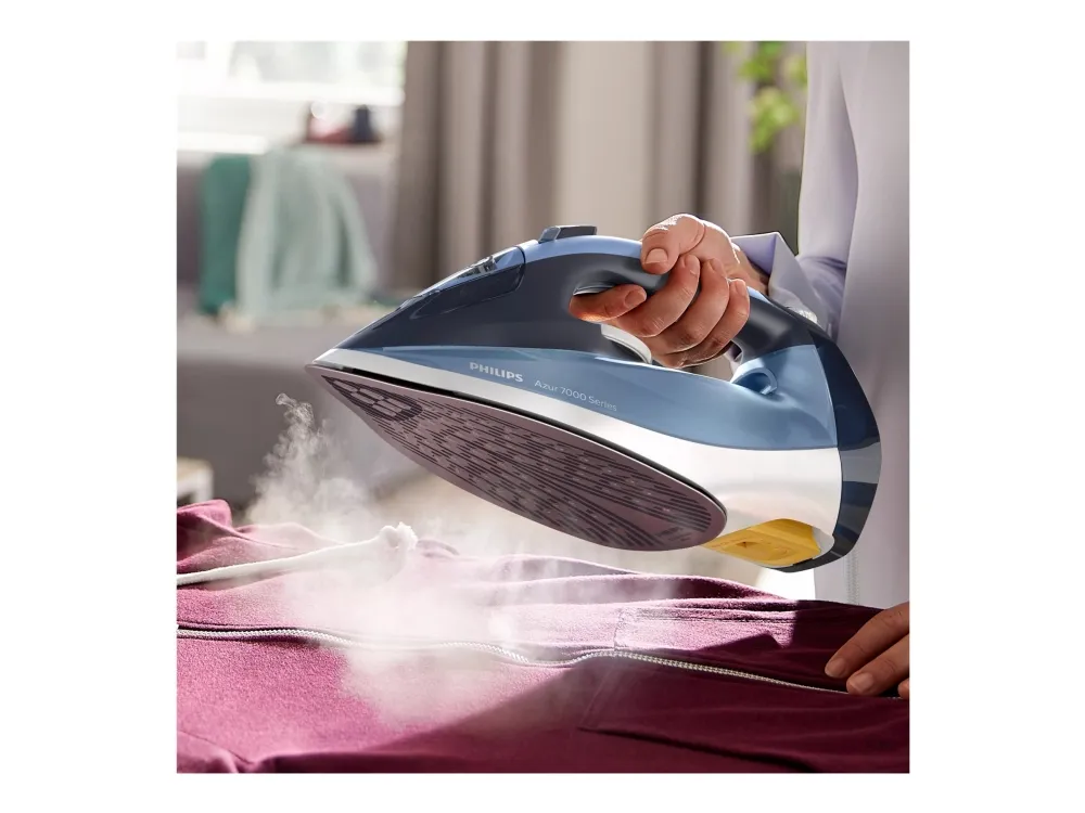 [OUTLET] - Philips Azur 7000 Series DST7020 - Dampstrygejern - såleplade: SteamGlide Plus - 2800 W - lyseblå/mørkeblå