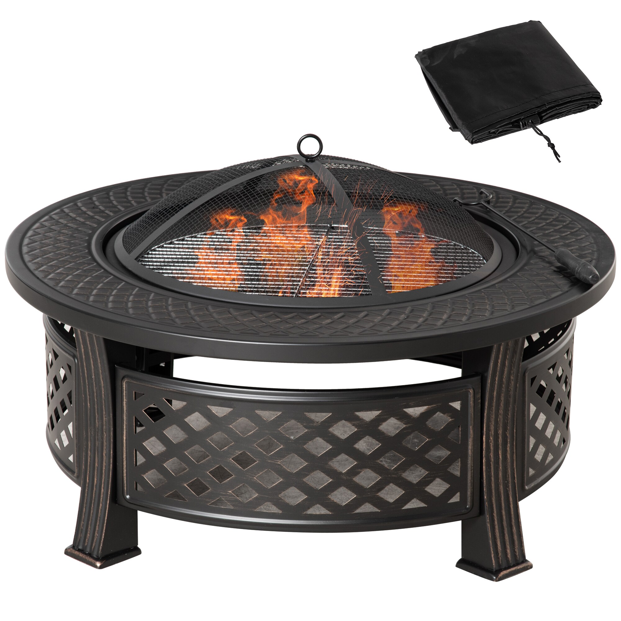 Outsunny Feuerschale mit 2 in 1 Funktion auch als Grill verwendbar schwarz 81L x 81B x 50H cm