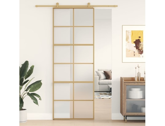 VIDAXL - Porte verre Porte coulissante doré 76x205 cm verre esg dépoli et alumini...