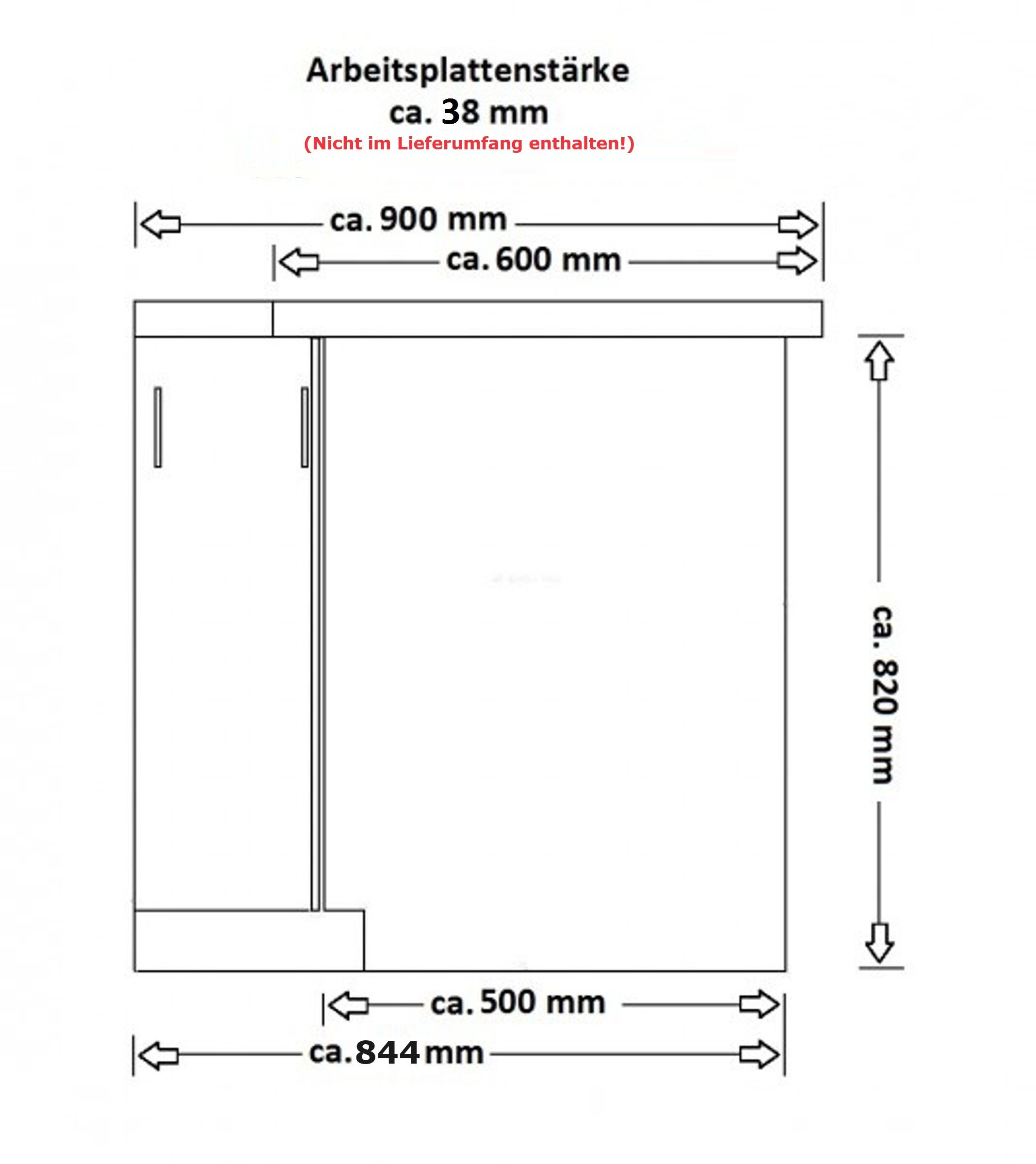 Eckunterschrank 90x90 Eiche Artisan Cappuccino Hochglanz Küchenzeile Küchenblock