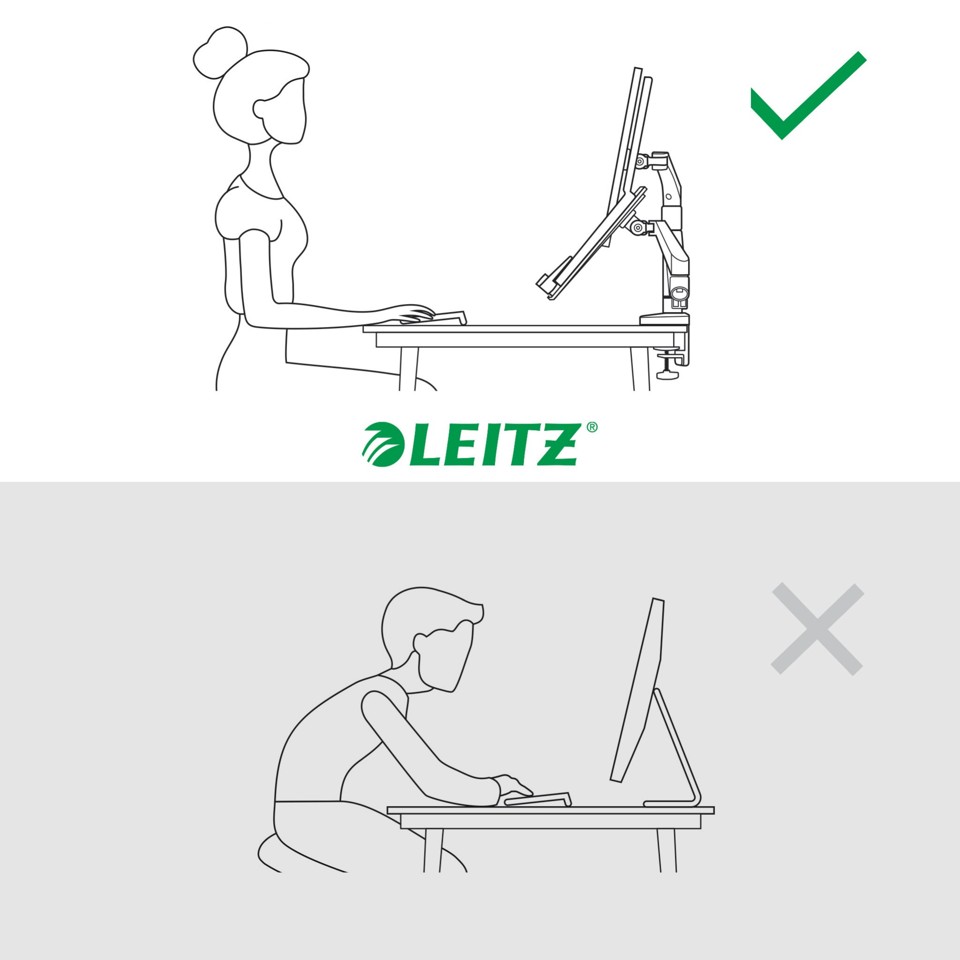 Leitz - Ergo Monitor arm space-saving dual with laptop arm - Dark grey